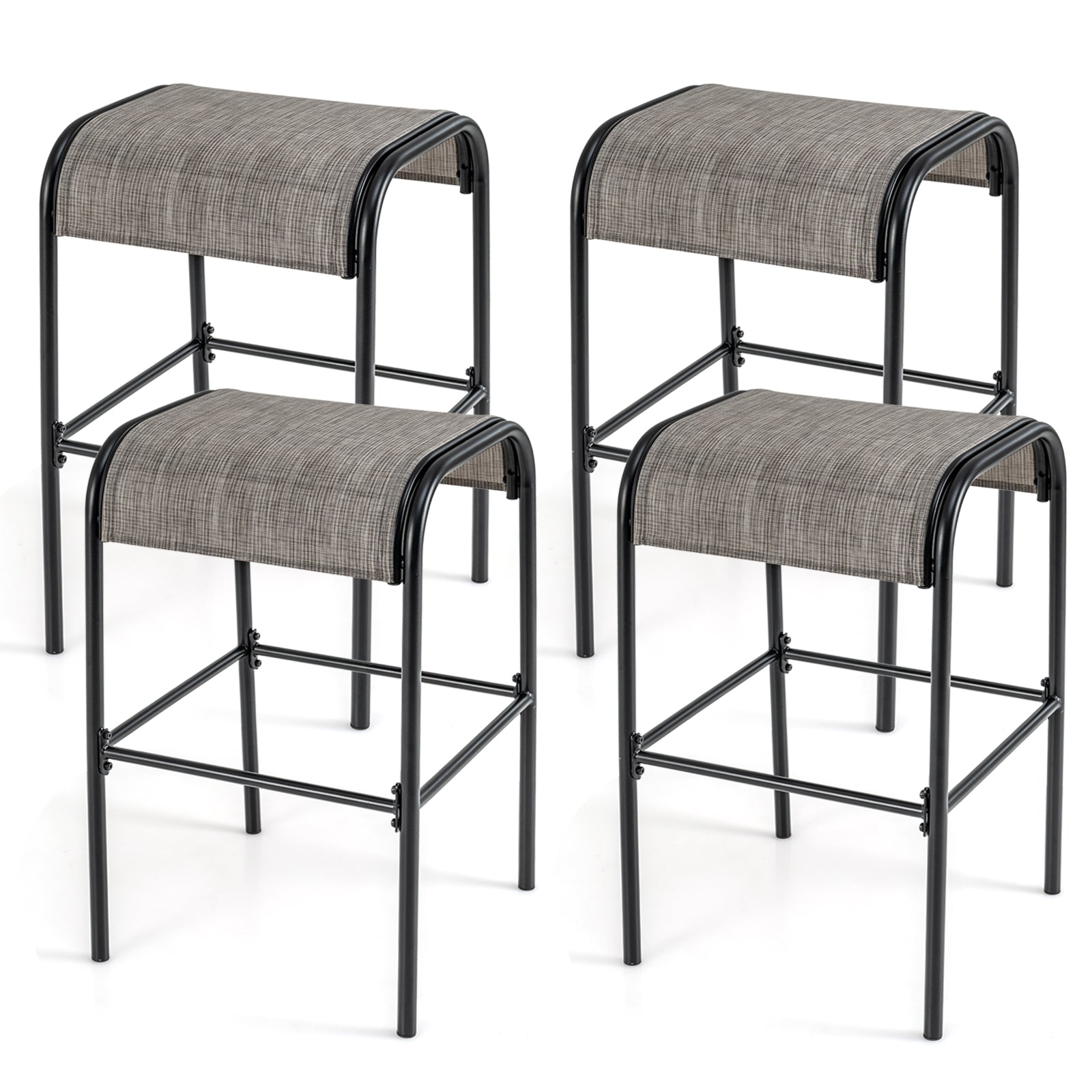 Set Of 4 Patio Metal Bar Stools, Curved Fabric Seat Bar Stools at Gallery Canada
