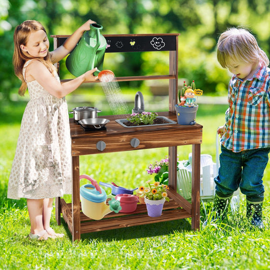 Outdoor Mud Kitchen for Kids with Rotatable Faucet and Removable Sink, Natural - Gallery Canada