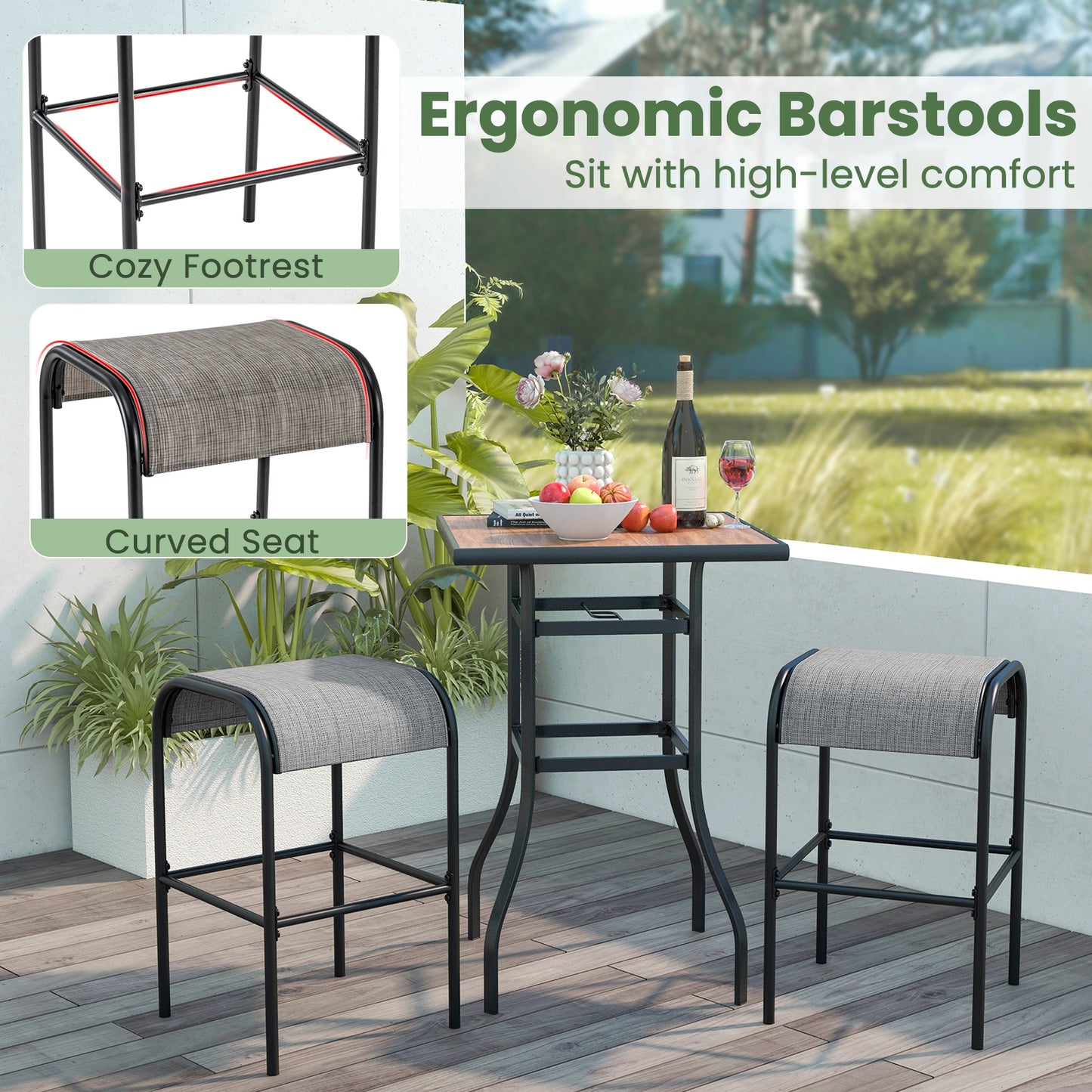 Set Of 4 Patio Metal Bar Stools, Curved Fabric Seat Bar Stools at Gallery Canada
