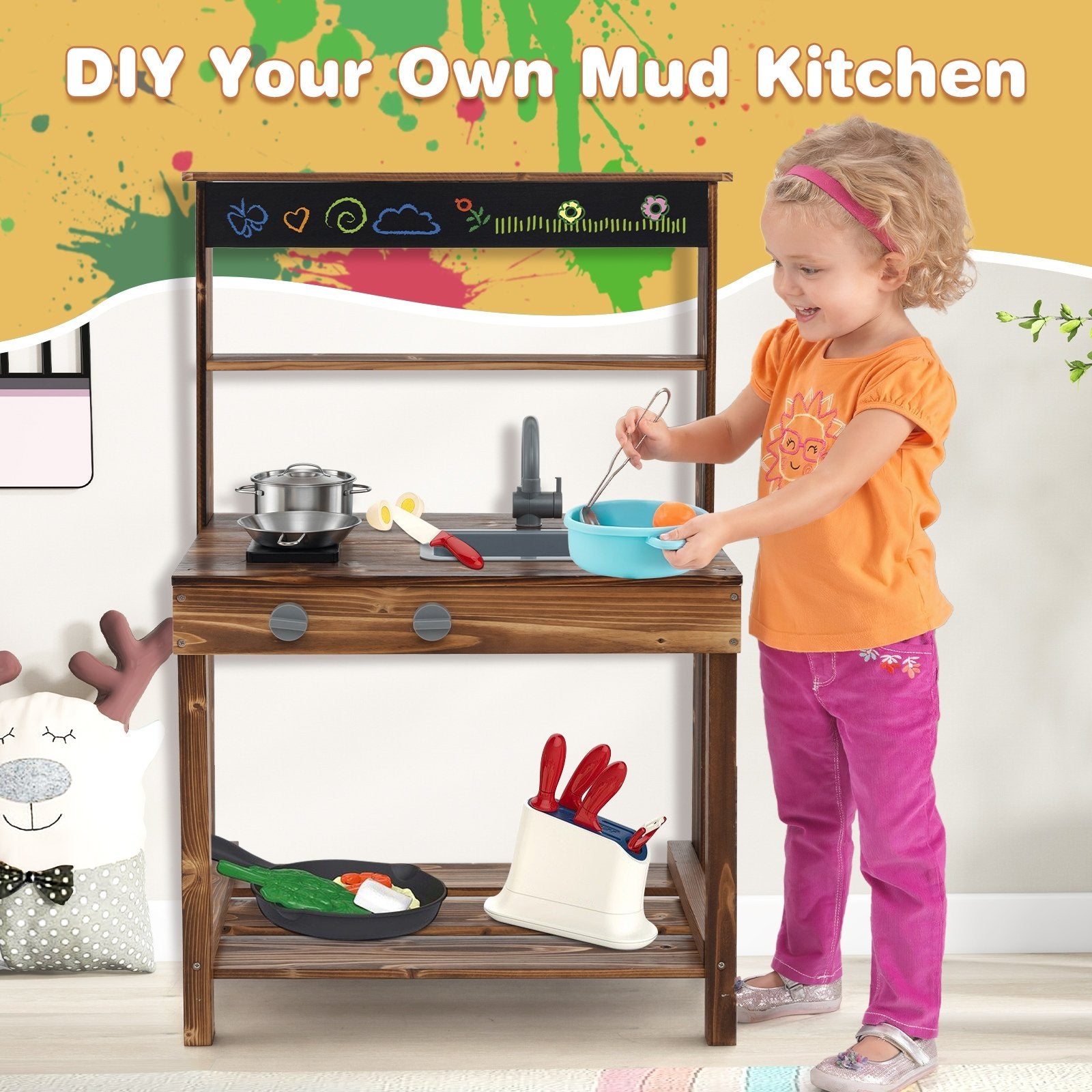 Outdoor Mud Kitchen for Kids with Rotatable Faucet and Removable Sink, Natural at Gallery Canada