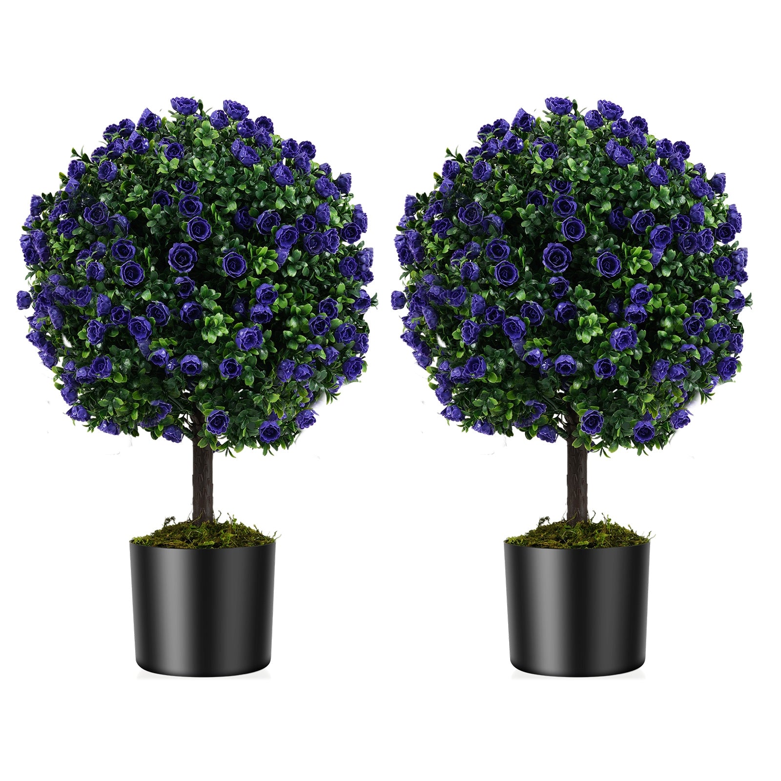 22 Inch Set of 2 Artificial Purple Rose Topiary Ball Trees with Cement-Filled Pot, Purple Faux Plants at Gallery Canada