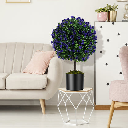 22 Inch Set of 2 Artificial Purple Rose Topiary Ball Trees with Cement-Filled Pot, Purple Faux Plants at Gallery Canada