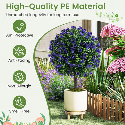 22 Inch Set of 2 Artificial Purple Rose Topiary Ball Trees with Cement-Filled Pot, Purple Faux Plants at Gallery Canada