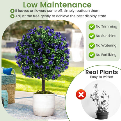 22 Inch Set of 2 Artificial Purple Rose Topiary Ball Trees with Cement-Filled Pot, Purple Faux Plants at Gallery Canada