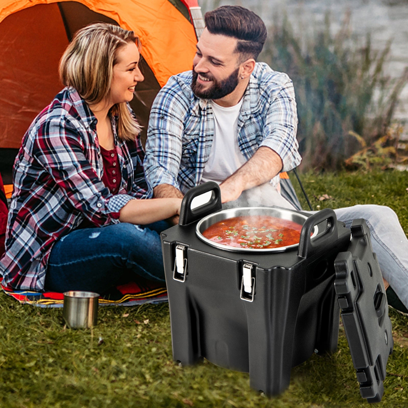32 QT Portable Insulated Food Carrier with Stainless Steel Barrel for Catering Camping, Black Food Warmers & Burners at Gallery Canada