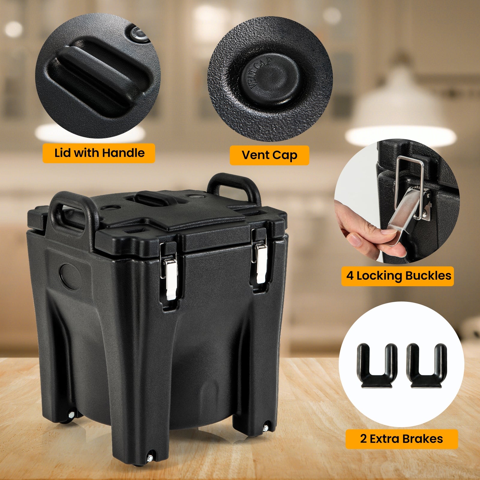 32 QT Portable Insulated Food Carrier with Stainless Steel Barrel for Catering Camping, Black Food Warmers & Burners at Gallery Canada