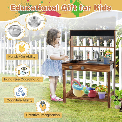 Outdoor Mud Kitchen for Kids with Rotatable Faucet and Removable Sink, Natural at Gallery Canada