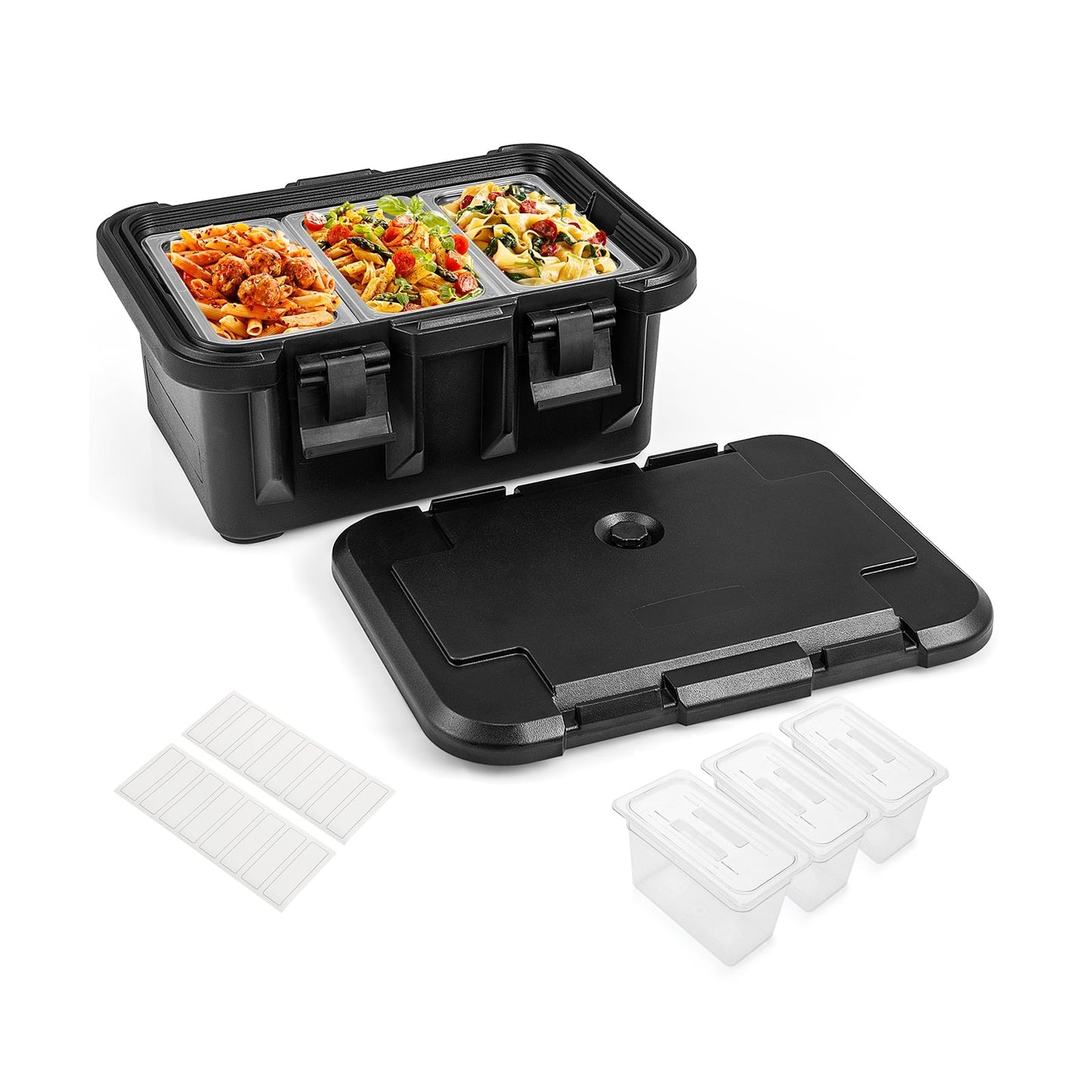 31 QT Insulated Food Pan Container, 3 Transparent Pans With Lids, Black Food Warmers & Burners at Gallery Canada