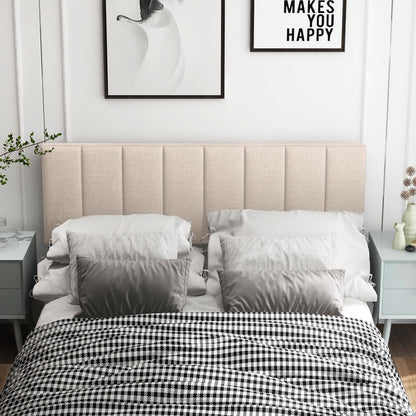 Linen Upholstered Headboard with Solid Wood Legs and Adjustable Width, Beige Headboards at Gallery Canada