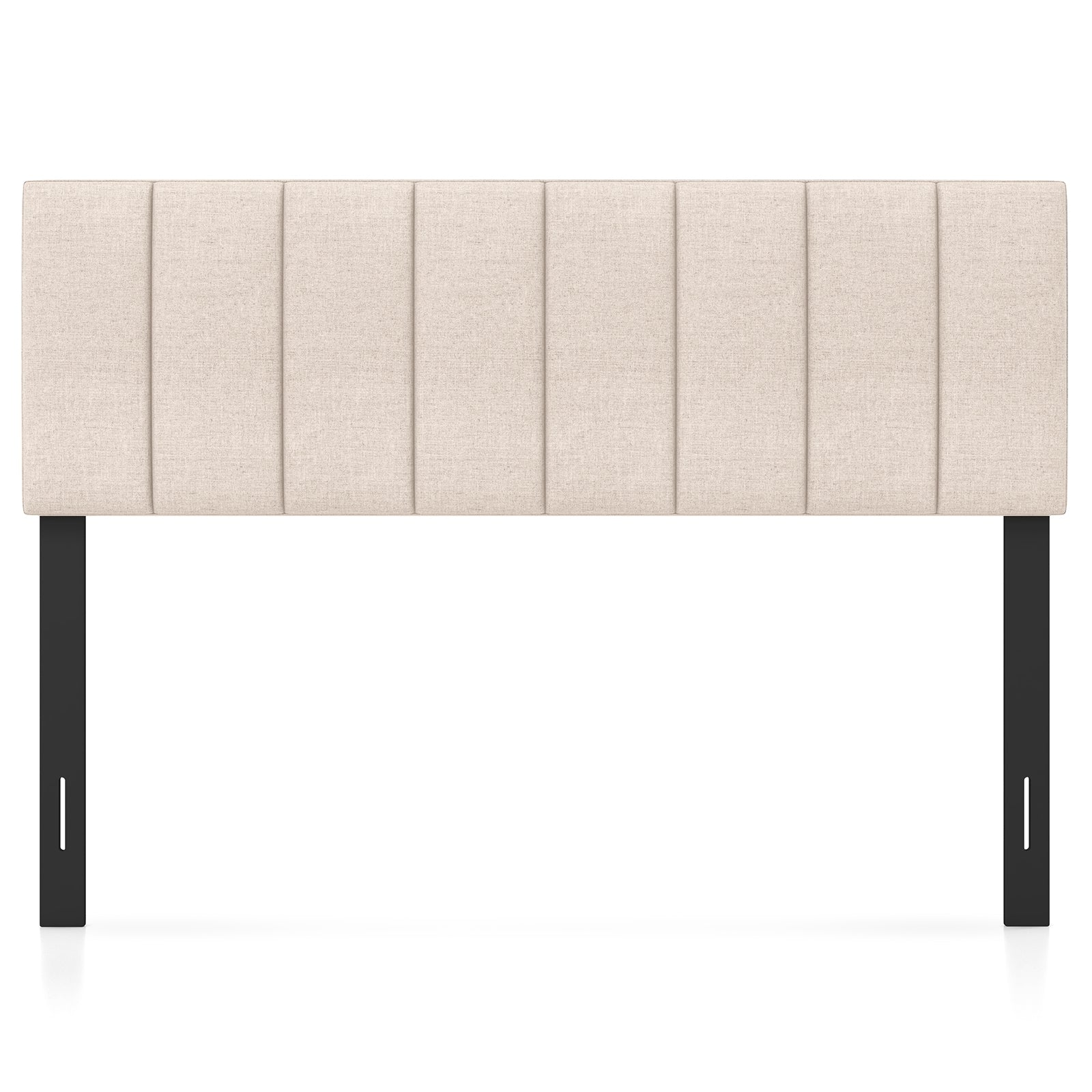 Linen Upholstered Headboard with Solid Wood Legs and Adjustable Width, Beige Headboards Beige at Gallery Canada