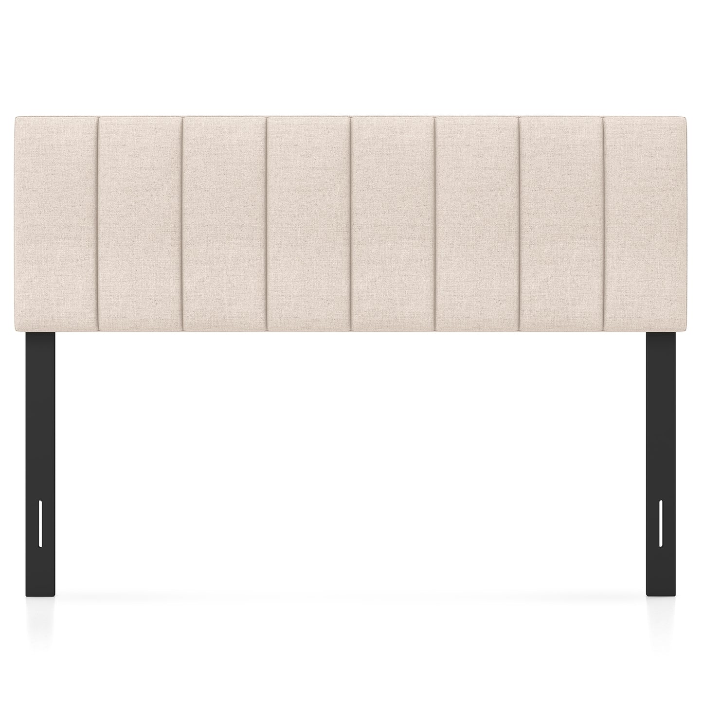 Linen Upholstered Headboard with Solid Wood Legs and Adjustable Width, Beige Headboards Beige at Gallery Canada