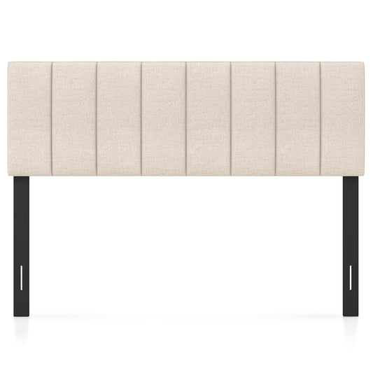 Linen Upholstered Headboard with Solid Wood Legs and Adjustable Width, Beige Headboards Beige at Gallery Canada