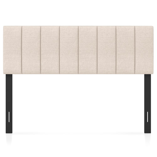 Linen Upholstered Headboard with Solid Wood Legs and Adjustable Width, Beige