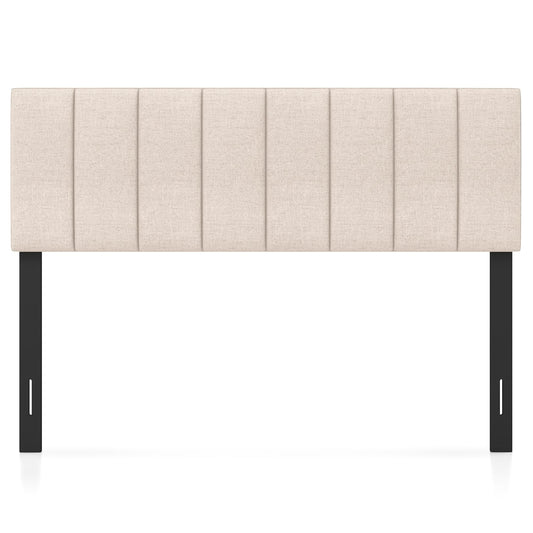 Linen Upholstered Headboard, Solid Wood Legs, Adjustable Width, Beige