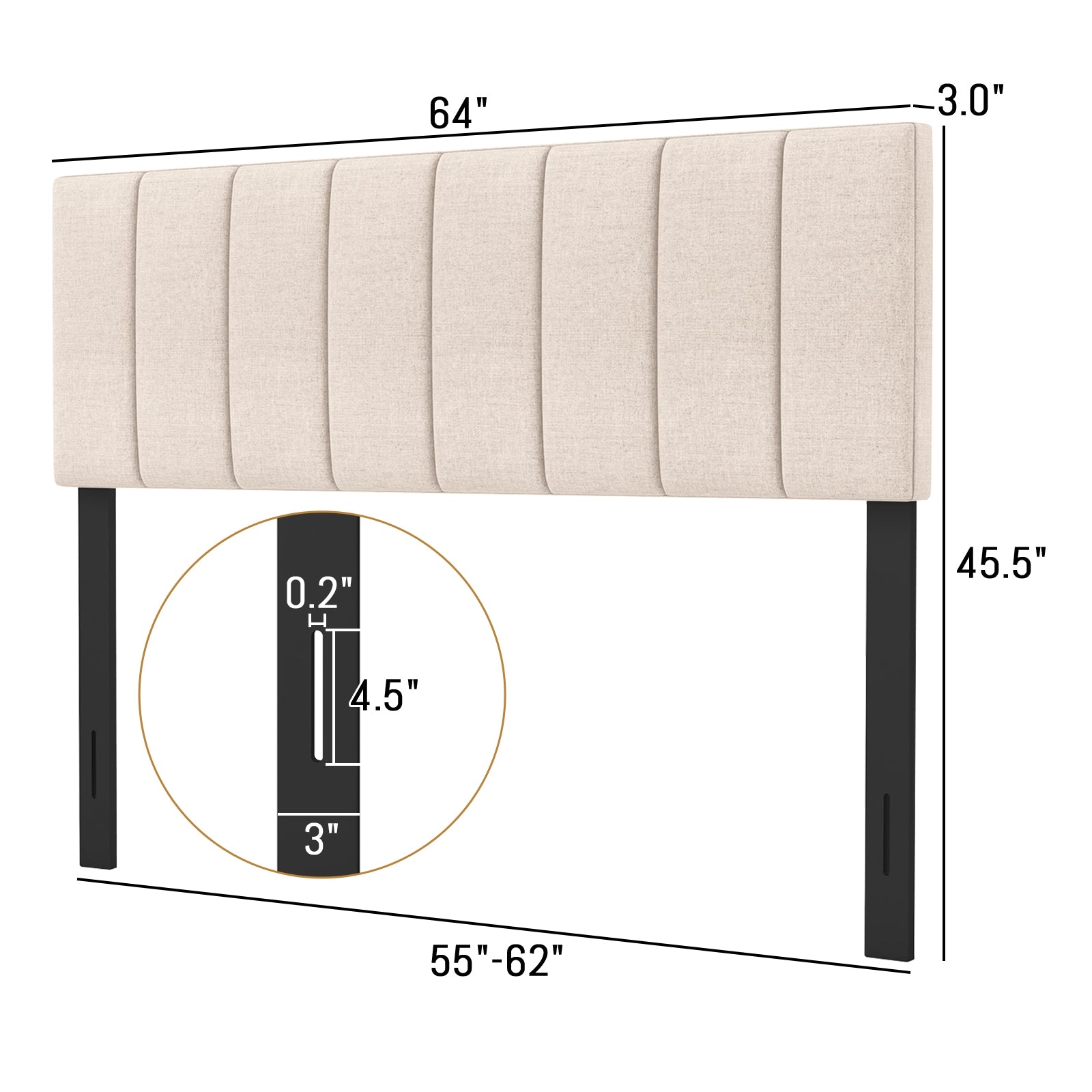 Linen Upholstered Headboard with Solid Wood Legs and Adjustable Width, Beige Headboards at Gallery Canada