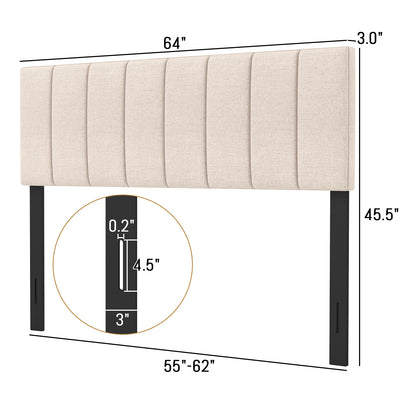 Linen Upholstered Headboard with Solid Wood Legs and Adjustable Width, Beige Headboards at Gallery Canada