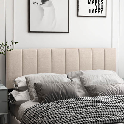Linen Upholstered Headboard with Solid Wood Legs and Adjustable Width, Beige Headboards at Gallery Canada