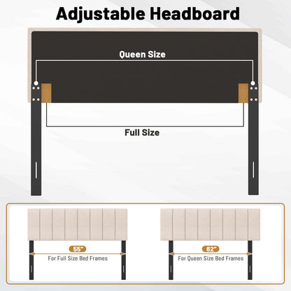 Linen Upholstered Headboard with Solid Wood Legs and Adjustable Width, Beige Headboards at Gallery Canada