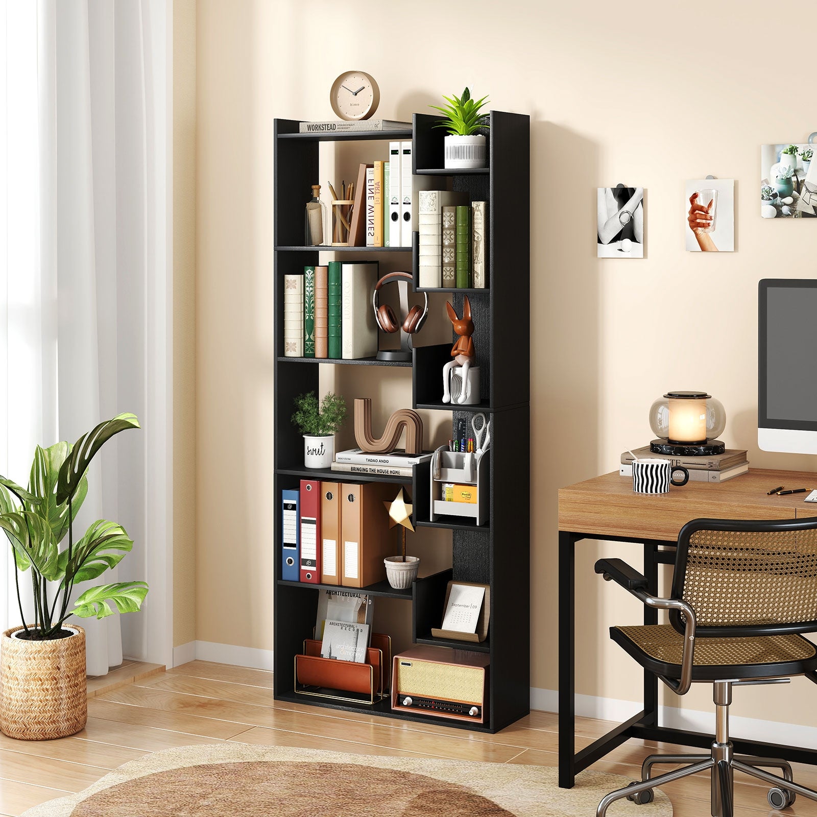 6-Tier Bookshelf Wooden Bookcase with 2 Anti-Tipping Kits Open Display Shelf, Black Bookcases at Gallery Canada