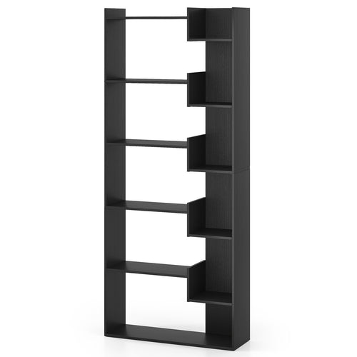 6-Tier Bookshelf Wooden Bookcase with 2 Anti-Tipping Kits Open Display Shelf, Black