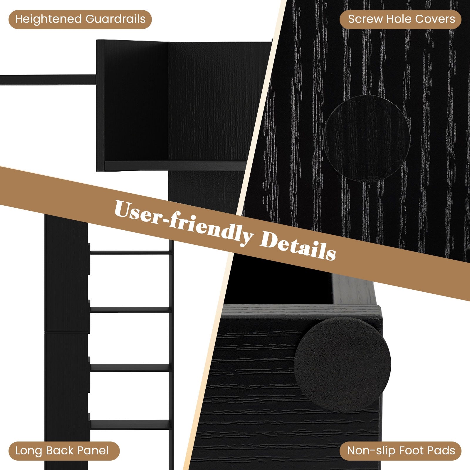 6-Tier Bookshelf Wooden Bookcase with 2 Anti-Tipping Kits Open Display Shelf, Black Bookcases at Gallery Canada