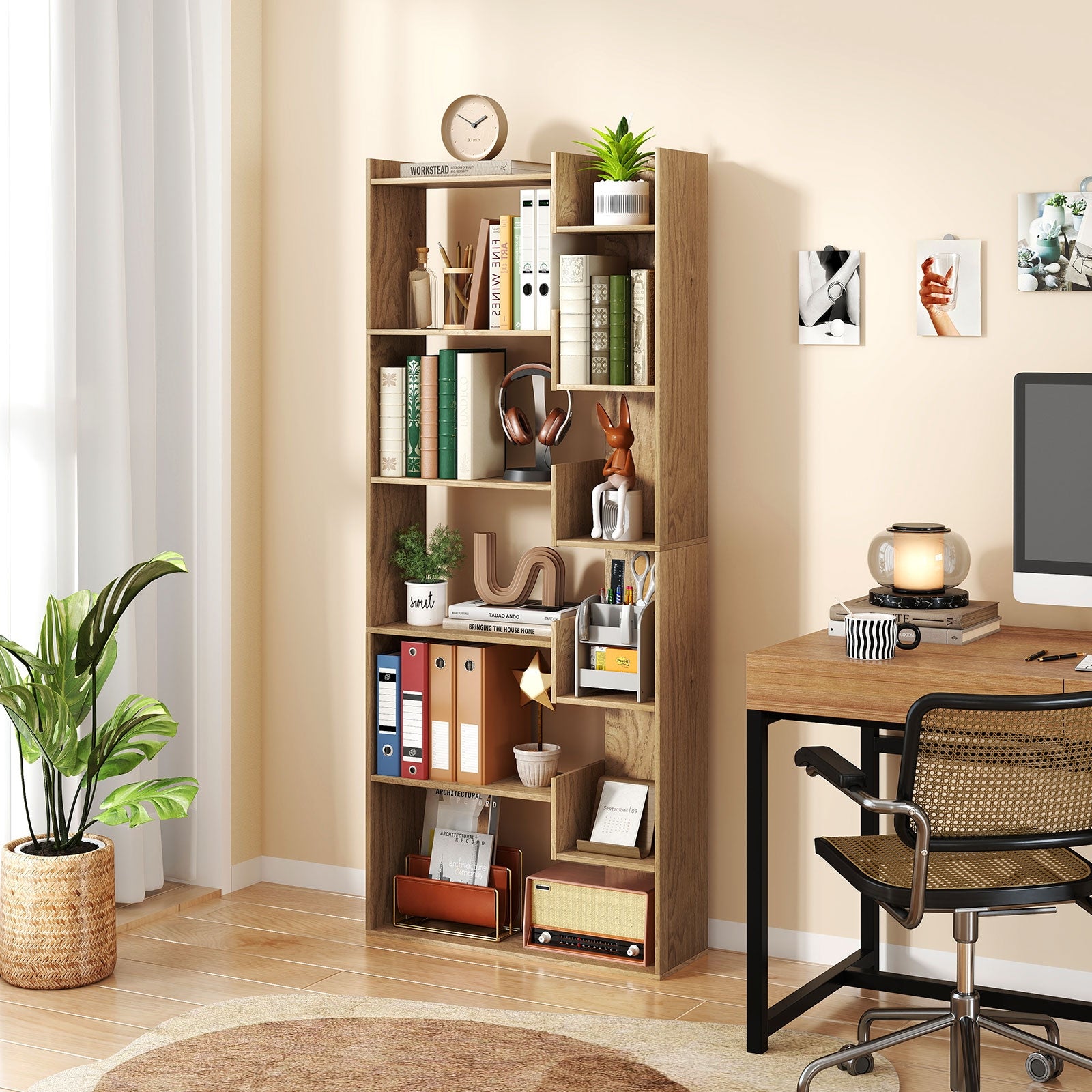 6-Tier Bookshelf, Wooden Bookcase, 2 Anti-Tipping Kits, Natural Bookcases at Gallery Canada