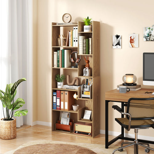 6-Tier Bookshelf, Wooden Bookcase, 2 Anti-Tipping Kits, Natural
