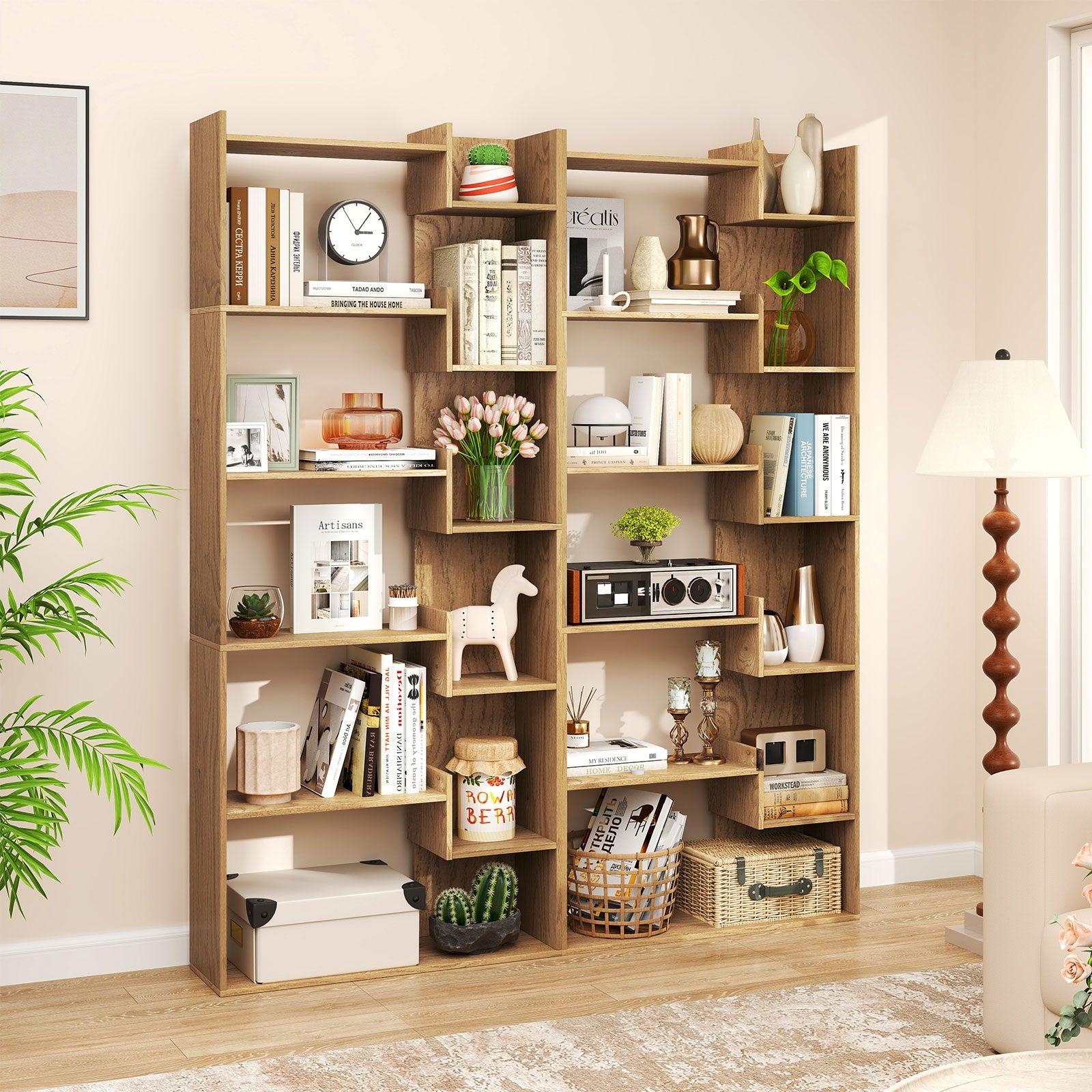 6-Tier Bookshelf, Wooden Bookcase, 2 Anti-Tipping Kits, Natural Bookcases at Gallery Canada