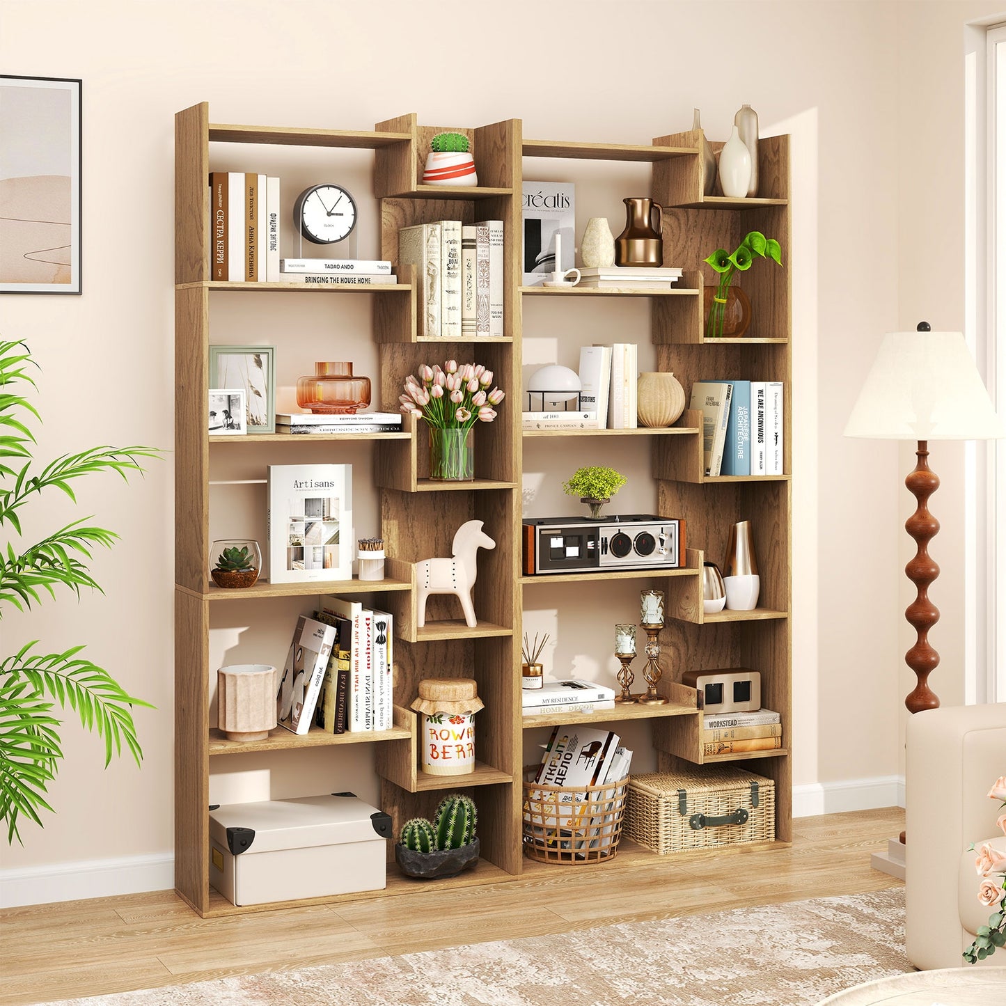 6-Tier Bookshelf, Wooden Bookcase, 2 Anti-Tipping Kits, Natural Bookcases at Gallery Canada