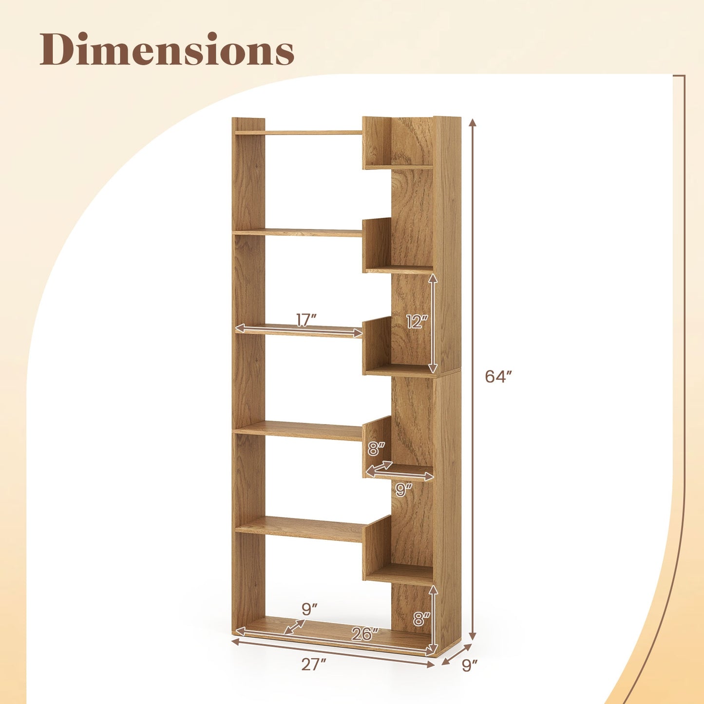 6-Tier Bookshelf, Wooden Bookcase, 2 Anti-Tipping Kits, Natural Bookcases at Gallery Canada