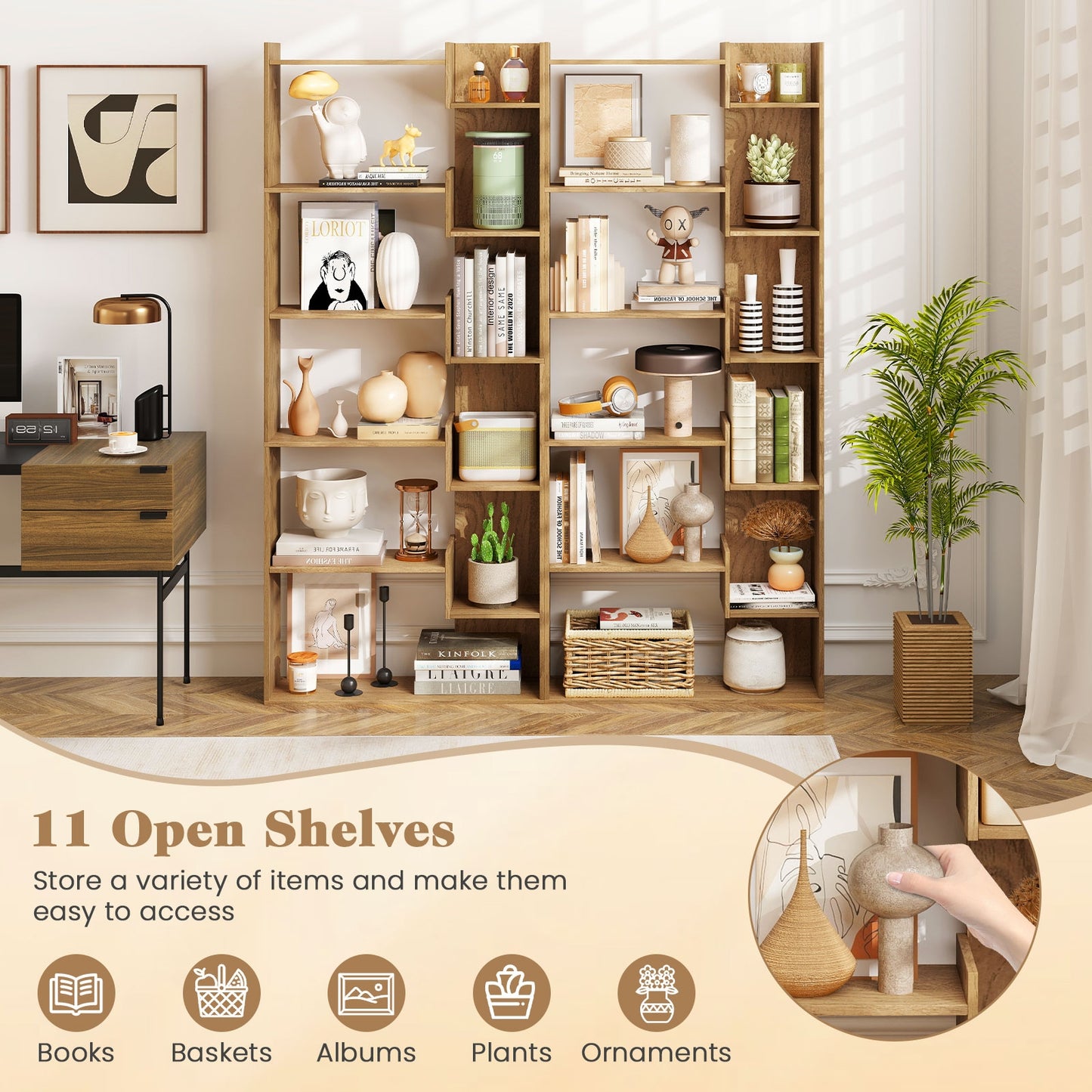 6-Tier Bookshelf, Wooden Bookcase, 2 Anti-Tipping Kits, Natural Bookcases at Gallery Canada
