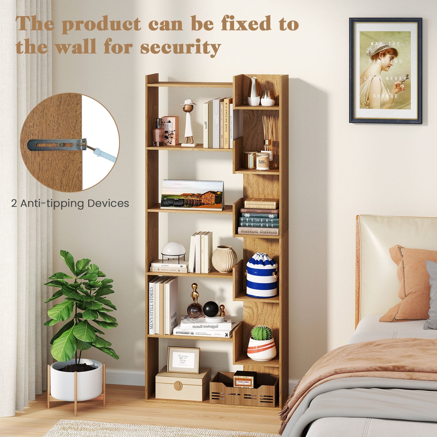 6-Tier Bookshelf, Wooden Bookcase, 2 Anti-Tipping Kits, Natural Bookcases at Gallery Canada