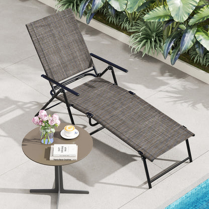 Patio Folding Chaise Lounge Chairs Recliner with 6-Level Backrest, Brown Outdoor Chaise Lounges at Gallery Canada