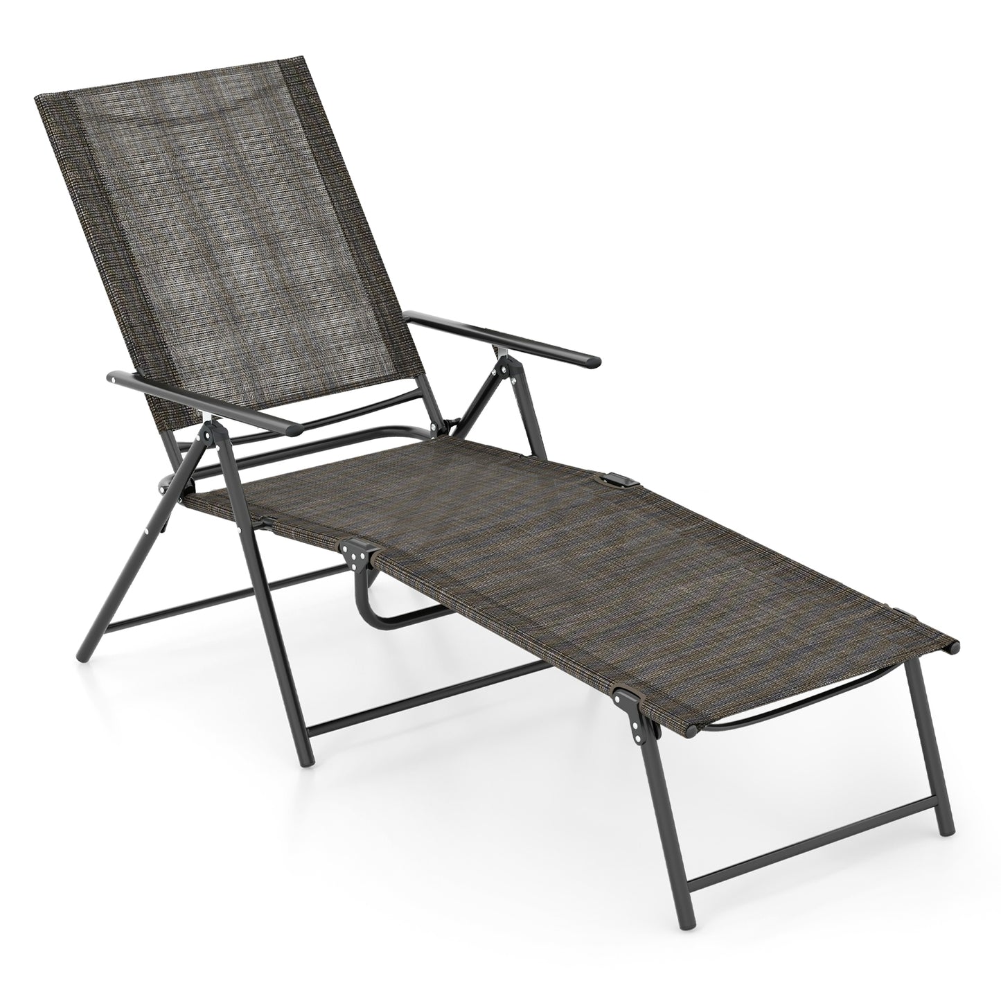 Folding Chaise Lounge Chair, Recliner With 6-Level Backrest, Brown