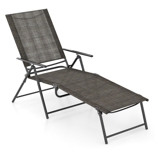 Folding Chaise Lounge Chair, Recliner With 6-Level Backrest, Brown Outdoor Chaise Lounges Brown at Gallery Canada