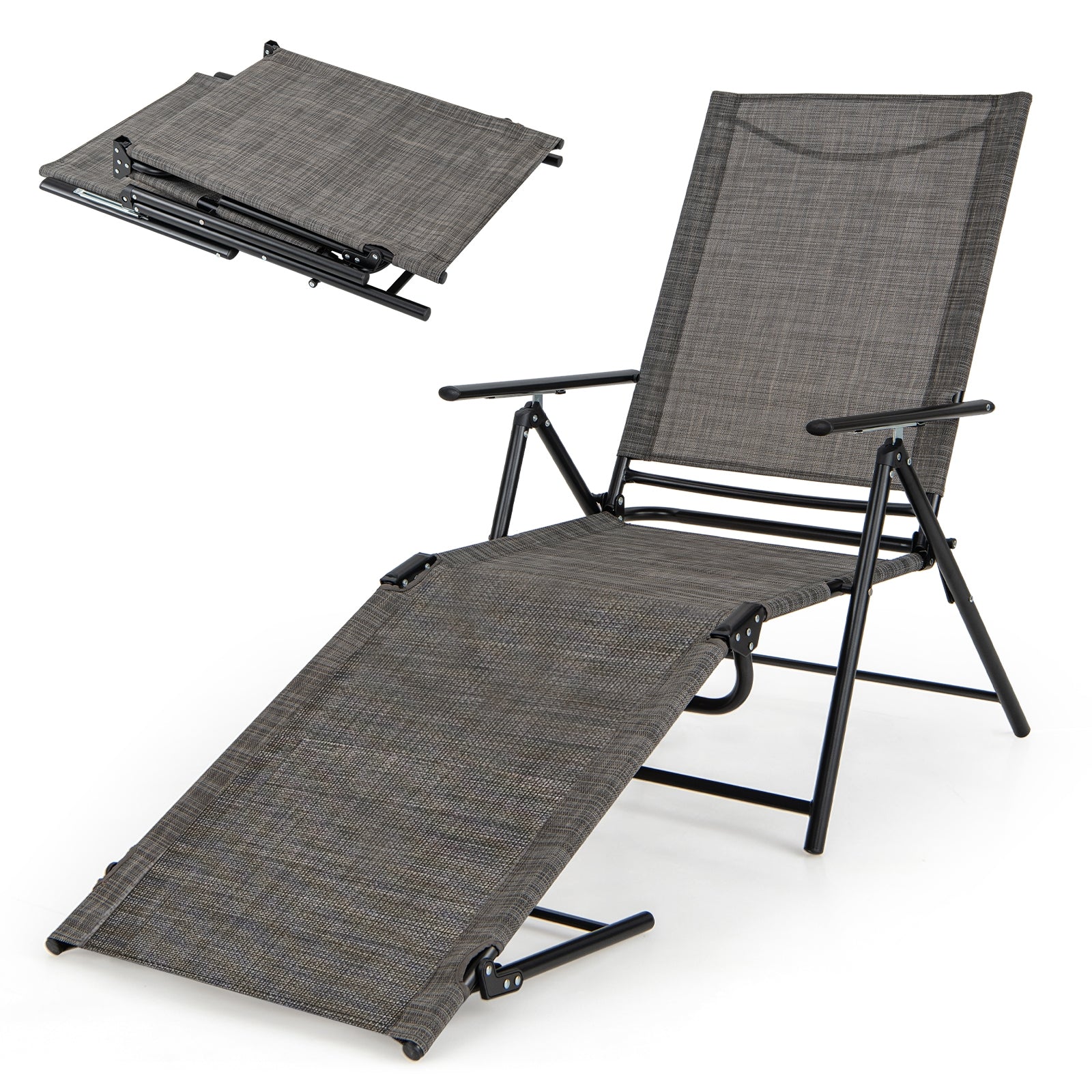 Patio Folding Chaise Lounge Chairs Recliner with 6-Level Backrest, Brown Outdoor Chaise Lounges at Gallery Canada