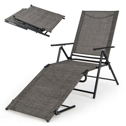 Patio Folding Chaise Lounge Chairs Recliner with 6-Level Backrest, Brown Outdoor Chaise Lounges at Gallery Canada