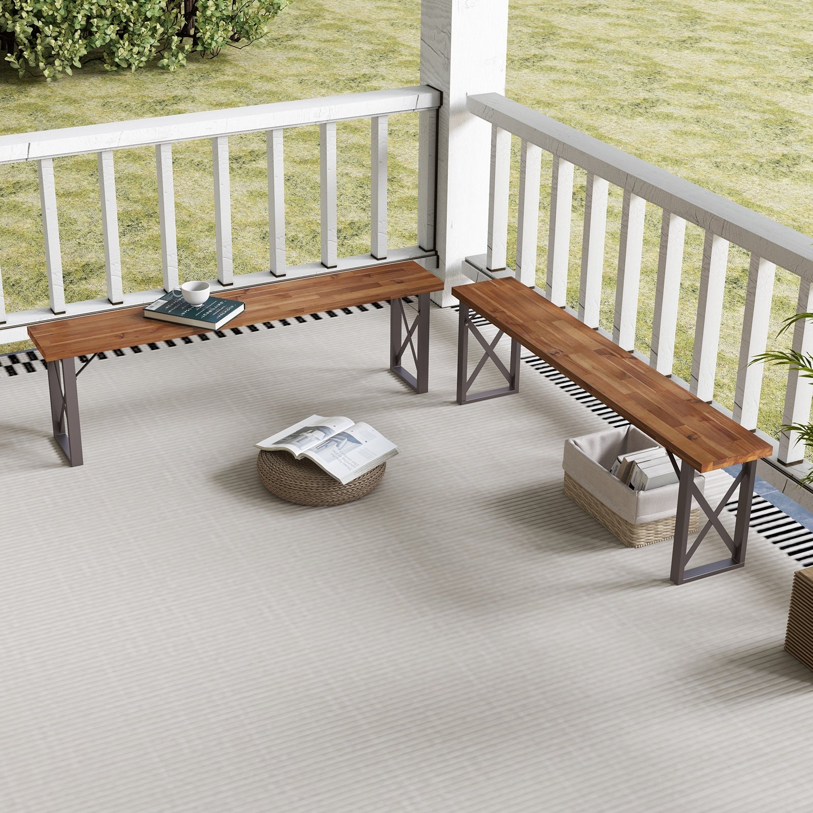 Outdoor Picnic Bench Set Solid Acacia Wood Patio Rectangular Benches, Navy Outdoor Benches at Gallery Canada