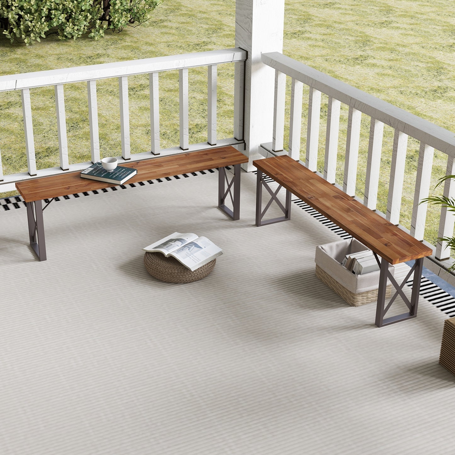 Outdoor Picnic Bench Set Solid Acacia Wood Patio Rectangular Benches, Navy Outdoor Benches at Gallery Canada