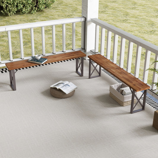 Outdoor Picnic Bench Set Solid Acacia Wood Patio Rectangular Benches, Navy Outdoor Benches Navy at Gallery Canada