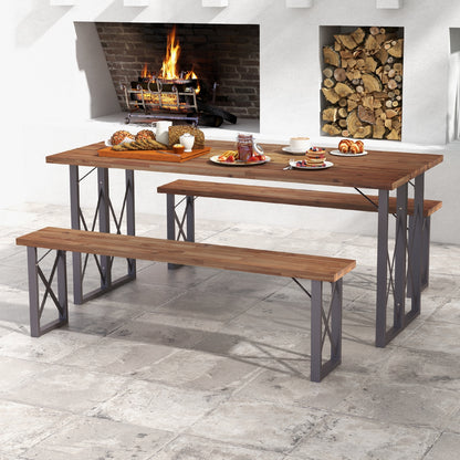 Outdoor Picnic Bench Set Solid Acacia Wood Patio Rectangular Benches, Navy Outdoor Benches at Gallery Canada