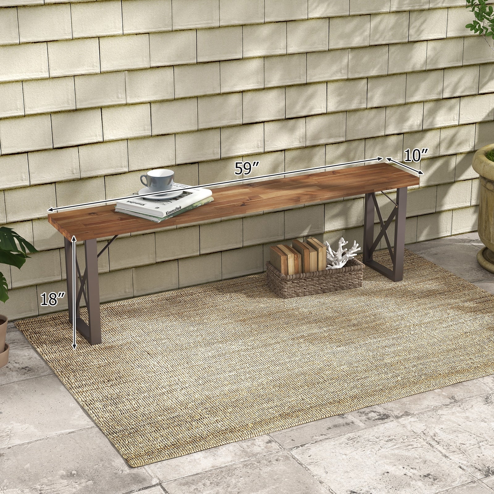 Outdoor Picnic Bench Set Solid Acacia Wood Patio Rectangular Benches, Navy Outdoor Benches at Gallery Canada
