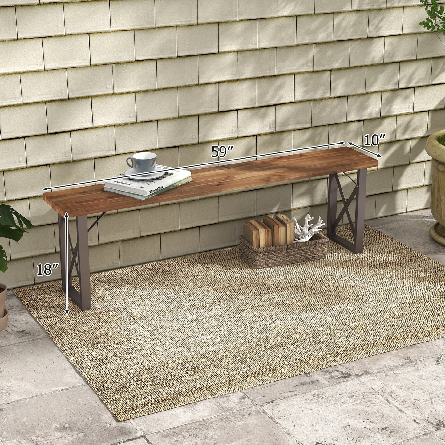 Outdoor Picnic Bench Set Solid Acacia Wood Patio Rectangular Benches, Navy Outdoor Benches at Gallery Canada