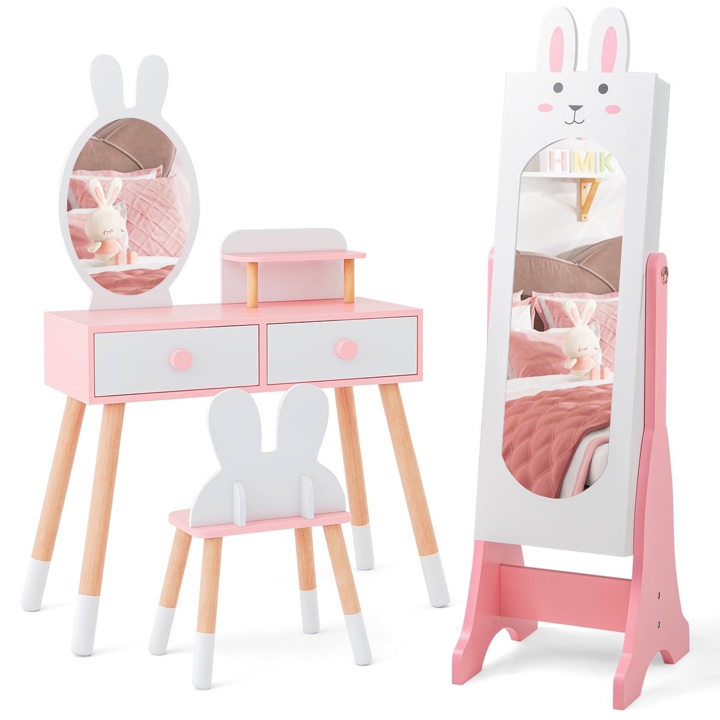 Kids Room Furniture Set, Princess Vanity Table And Chair, White