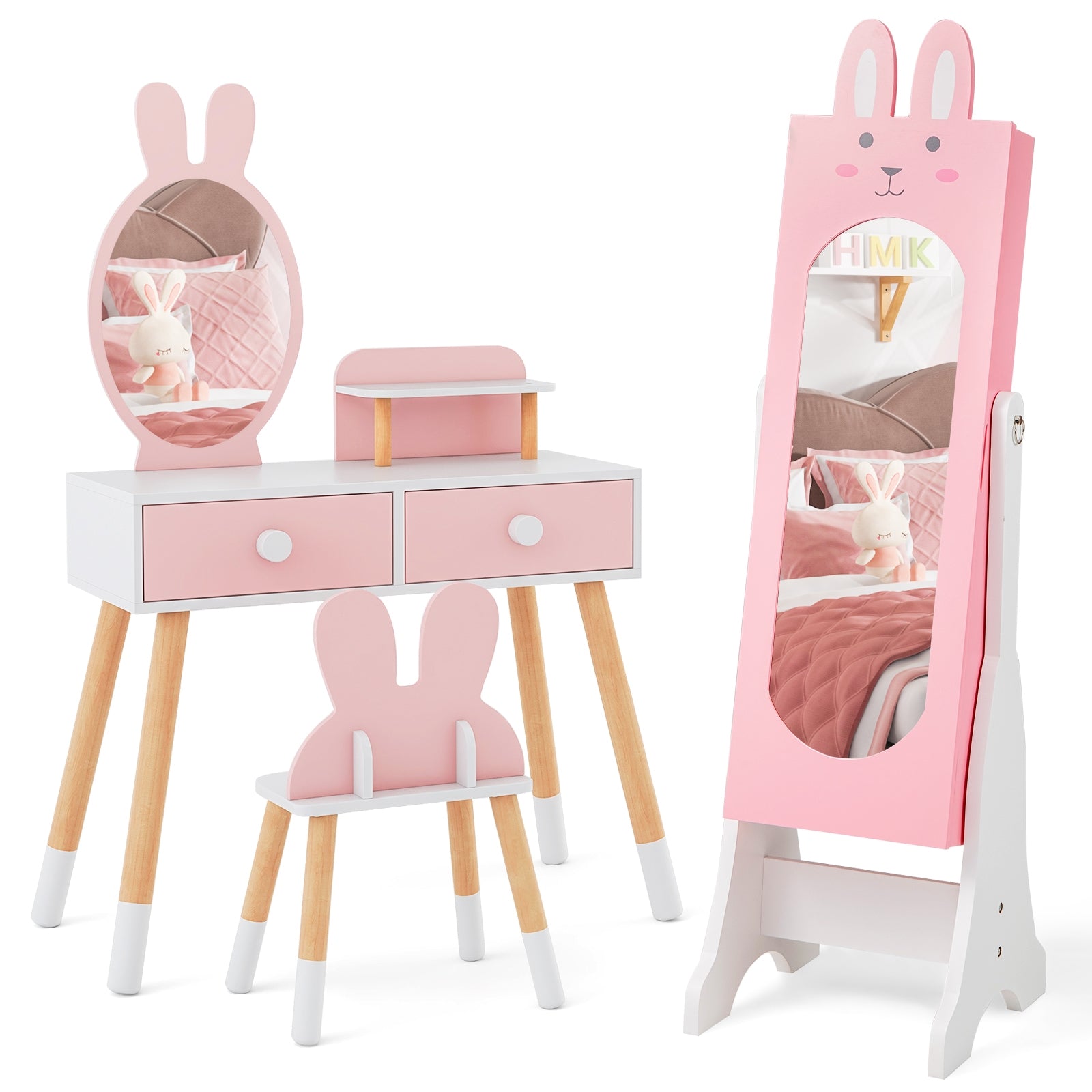 Kids Room Furniture Set with Princess Vanity Table and Chair, Pink Kids Vanities Pink at Gallery Canada