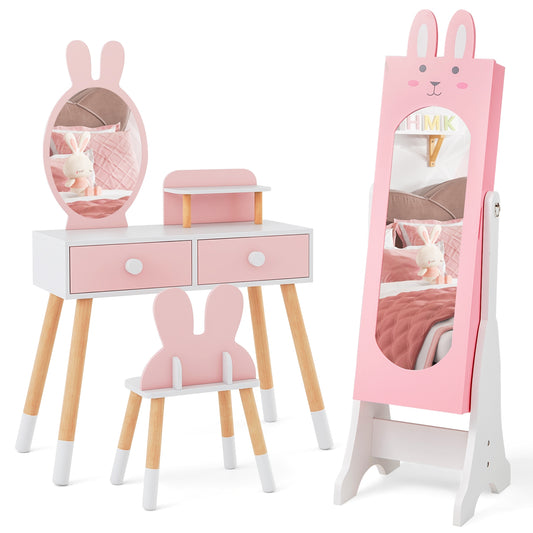 Kids Room Furniture Set, Princess Vanity Table And Chair, Pink