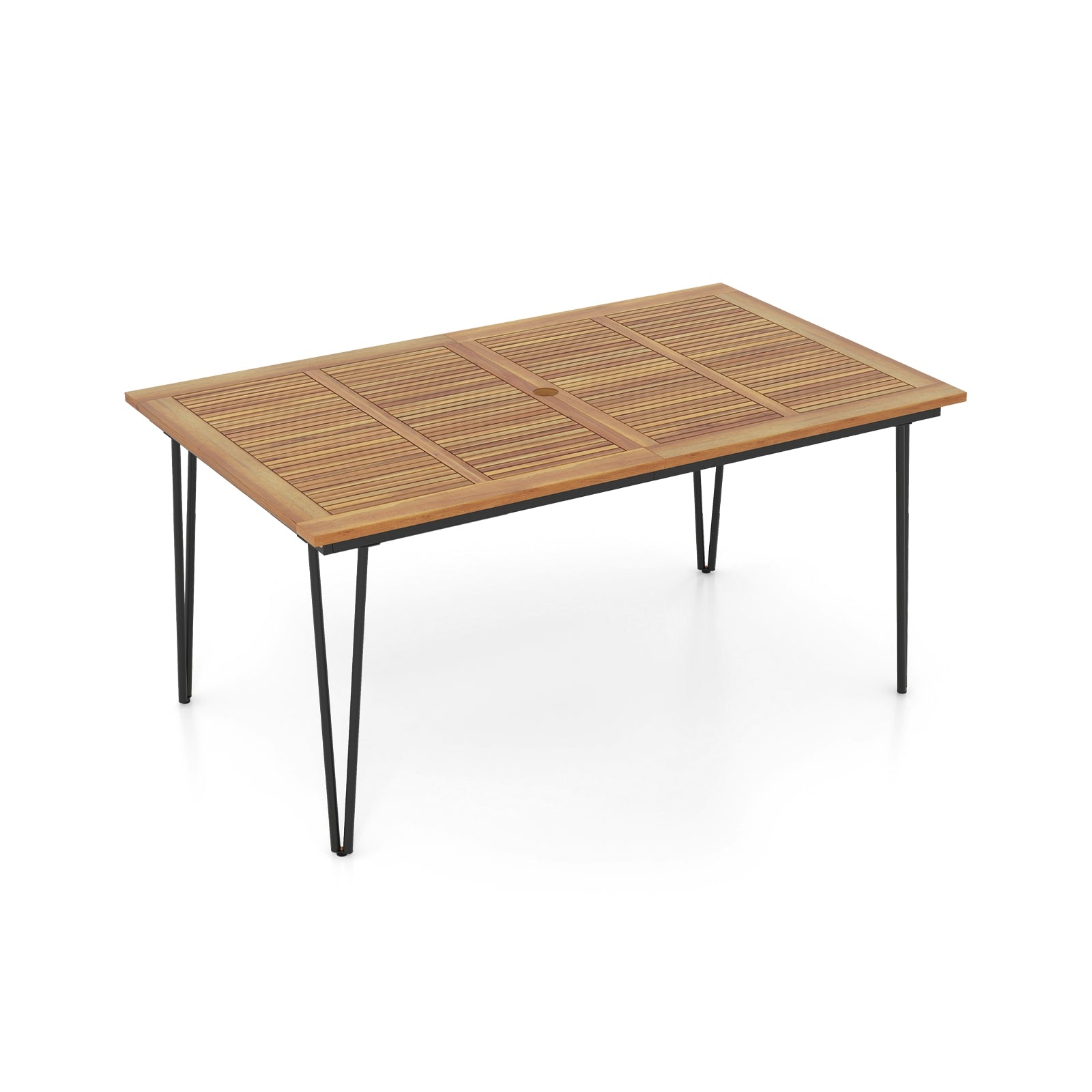 63 Inch Rectangular Outdoor Dining Table, Acacia Wood, Natural, Black Patio Dining Tables at Gallery Canada