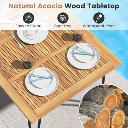 63 Inch Rectangular Outdoor Dining Table for 6 People with Acacia Wood Tabletop and Umbrella Hole-63 inches, Natural & Black Patio Dining Tables at Gallery Canada