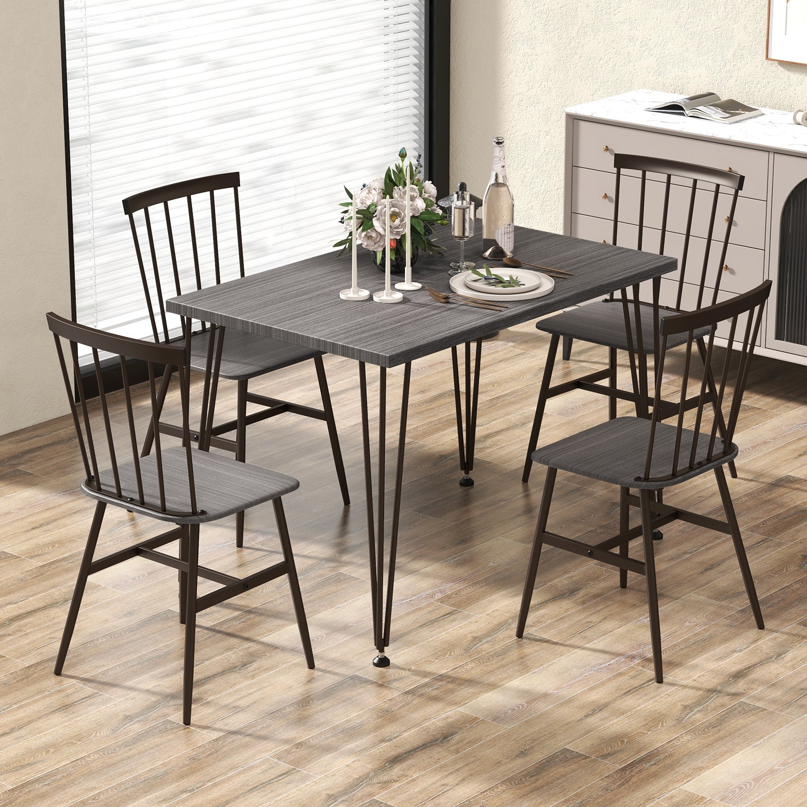 5-Piece Dining Table Set for 4 with 360° Swivel Feet for Small Place-Grey Oak, Gray Dining Room Sets at Gallery Canada