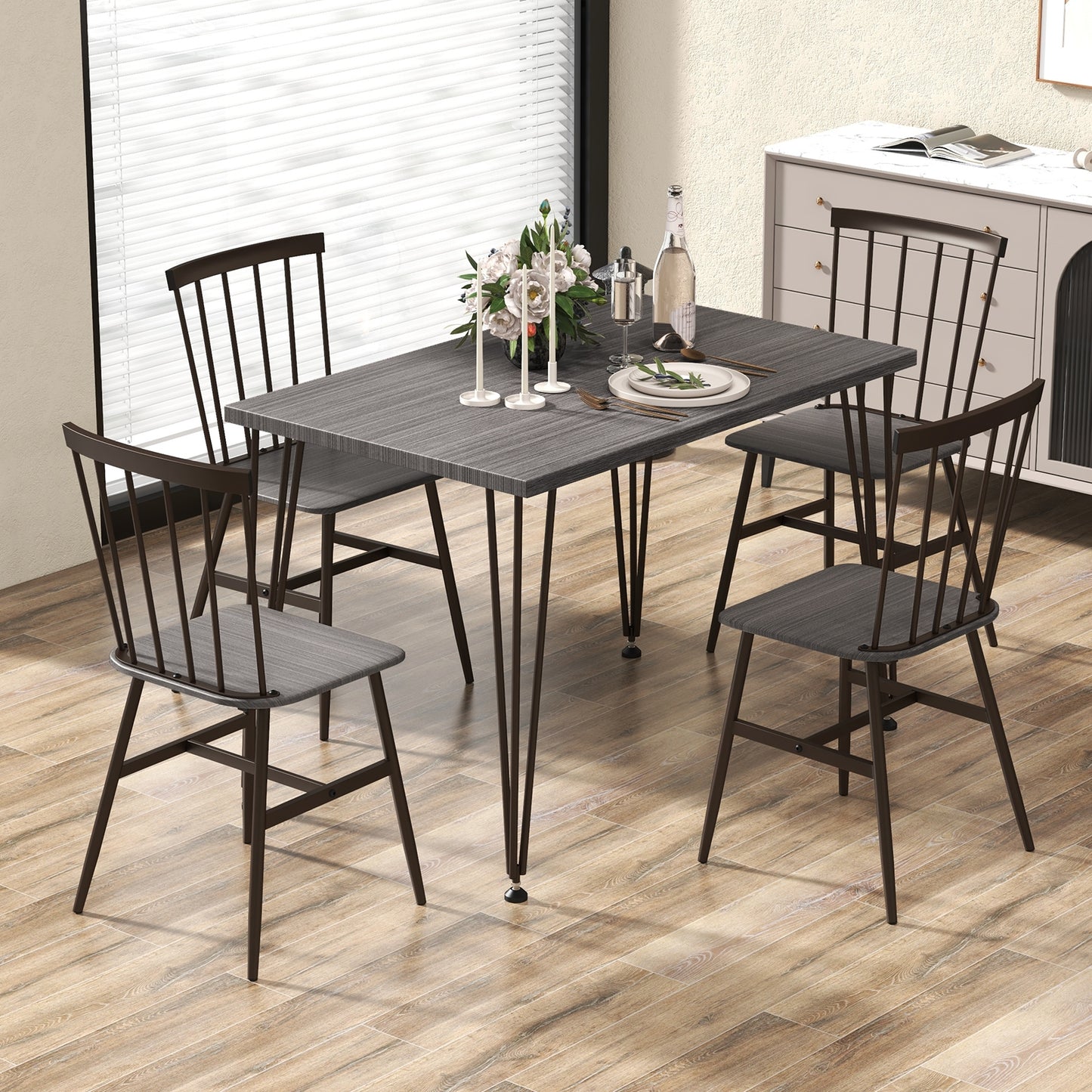 5-Piece Dining Table Set for 4 with 360° Swivel Feet for Small Place-Grey Oak, Gray Dining Room Sets at Gallery Canada